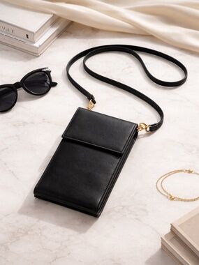 Vintage Wilson Genuine Leather Crossbody Wallet Black Minimalist Luxe Slim Bag